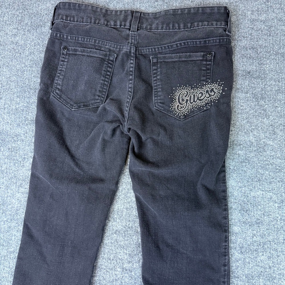Y2K Guess Skinny Jeans Women's Black Embellished Rhinestone Pocket Trendy